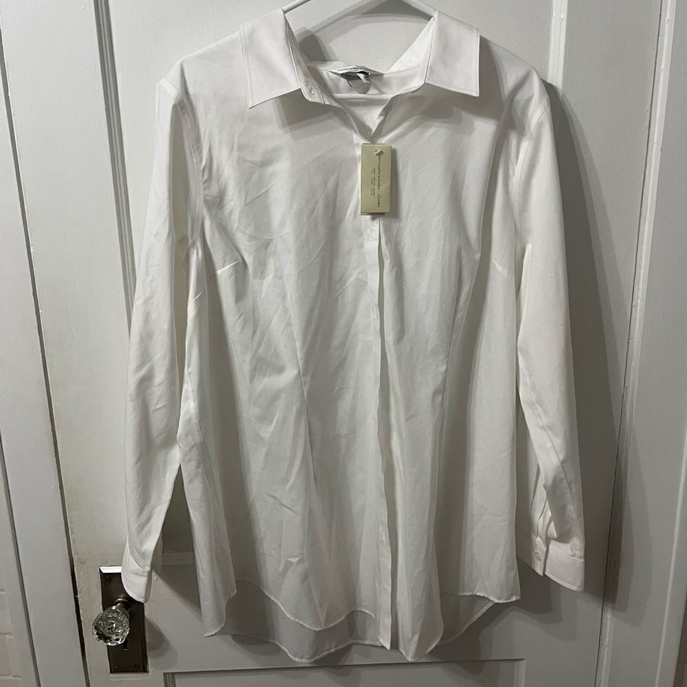 Christopher & Banks White Button Down Shirt Collar 3/4 Sleeve